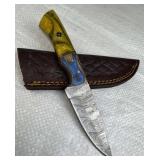 Damascus Steel Fixed Blade Knife w/ Sheath