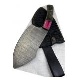 Lg Damascus Steel Cleaver Blade Knife w/ Sheath