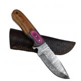 Damascus Steel Fixed Blade Knife w/ Sheath