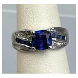925 Silver Blue & White Zirconia Ring