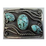 Lg Native Sterling & Spiderweb Turquoise Buckle