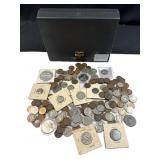 Box of US Type Coins with Silver + World Coins