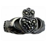925 Silver Marcasite Claddagh Ring
