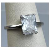 925 Silver Radiant-Cut Solitaire Quartz Ring