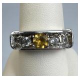 925 Silver Honey Citrine & White Topaz Band Ring