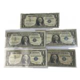 (1) 1935-G & (4) 1957A $1 Silver Certificates USA