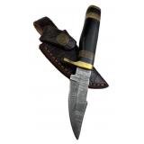 Damascus Steel Fixed Mini Knife w/ Sheath