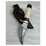 Damascus Steel Fixed Mini Knife w/ Sheath