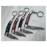 (4) Damascus Steel Folding Blade Keychain Knives