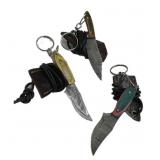 (3) Damascus Steel Mini Keychain Lanyard Knives