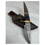 Sm Damascus Steel Fixed Blade Knife w/ Sheath