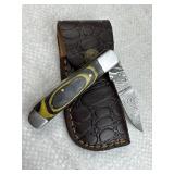 Damascus Steel Folding Blade Knife w/ Sheath