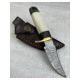 Sm Damascus Steel Fixed Blade Knife w/ Sheath