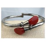 925 Silver Mexico Red Acrylic Front Open Bangle