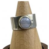 925 Silver Wide Band Moonstone Cabochon Ring