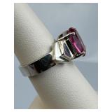 925 Silver Large Faceted Pink CZ Ring