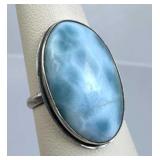 925 Silver Stunning Oval Larimar Ring