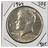 1964 JFK 90% Silver Half Dollar, US 50c Coin