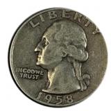 1958-D Silver Washington Quarter, US 90% Coin