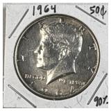 1964 JFK 90% Silver Half Dollar, US 50c Coin
