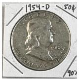 1954-D Franklin Silver Half Dollar, US 90% Coin