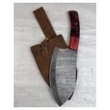 Lg Damascus Steel Cleaver Blade Knife w/ Sheath