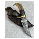 Sm Damascus Steel Fixed Blade Knife w/ Sheath