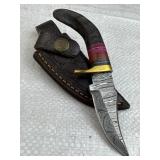 Sm Damascus Steel Fixed Blade Knife w/ Sheath