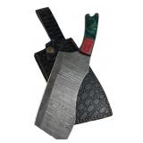 Lg Damascus Steel Cleaver Blade Knife w/ Sheath
