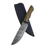 Damascus Steel Fixed Blade Knife w/ Sheath