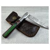 Damascus Steel Folding Blade Knife w/ Sheath