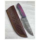 Damascus Steel Fixed Blade Knife w/ Sheath
