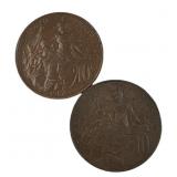 1912 & 1915 France Bronze 10 Centimes Coins