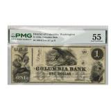 1852 $1 Columbia Bank Washington DC PMG 55 AU