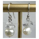 925 Silver Pearl & Quartz Crystal Dangle Earrings