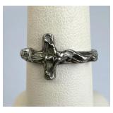 925 Silver Wrapped Sideways Crucifix Ring