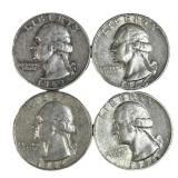 (4) 90% Silver 1960s Washington Quarters, US