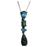 925 Silver Blue Topaz & Green Sapphire Necklace