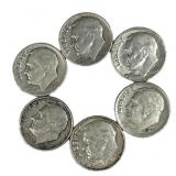 (6) 90% Silver Roosevelt Dimes, US