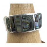 925 Silver Vintage Abalone Shell Inlay Band Ring
