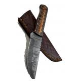 Damascus Steel Fixed Blade Knife w/ Sheath