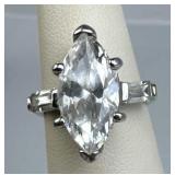 925 Silver Large Marquise-Cut Quartz Ring
