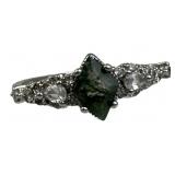 925 Silver Mossy Quartz & Zirconia Accent Ring
