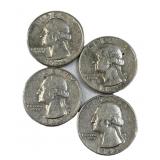 (4) 90% Silver 1960s Washington Quarters, US