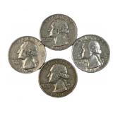 (4) 90% Silver 1960s Washington Quarters, US
