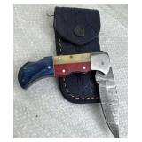 Damascus Steel Folding Blade Knife w/ Sheath