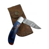 Damascus Steel Folding Blade Knife w/ Sheath