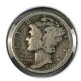 1921 Rare Key Date Mercury Silver Dime, 90%