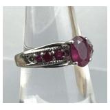 925 Silver Central & Accent Ruby Ring
