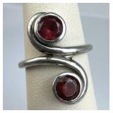 925 Silver Swirling Spiral 2 Garnet Ring